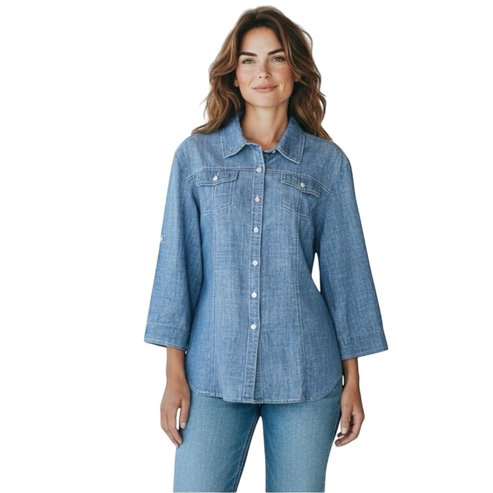 Hester & Orchard women's button down,‎ 100% cotton, Color blue, Size Large